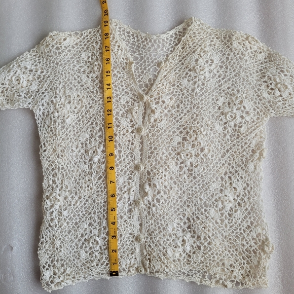 Vintage 60s Elegant Lace Crochet Cardigan Off-white Small - Picture 12 of 13